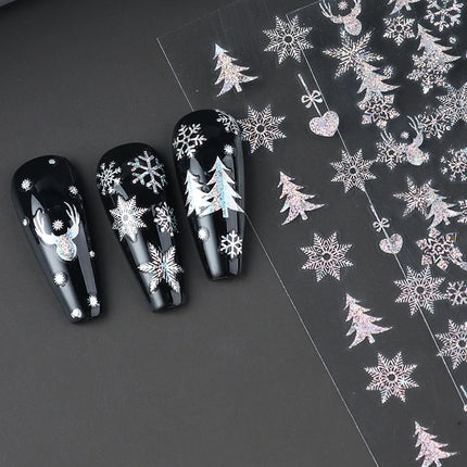 2pc Holographic Christmas Nail Art Stickers Iridescent Laser Snowflake Deer Tree Winter Slider Decals New Year Manicure 2027