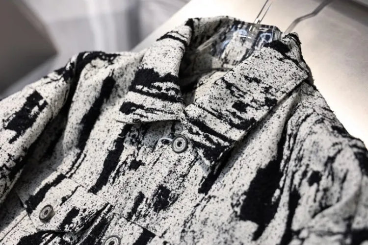 Winter Fashion Mens Down Coat Personality Printed Single Breasted Casual Outerwear Long Sleeve Loose Fit Warm Designer Jacket