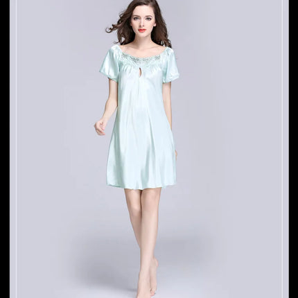 Women's Ice Silk Casual Silk Pajamas Sexy Lace Short Sleeve Women's Summer Pajamas Homewear