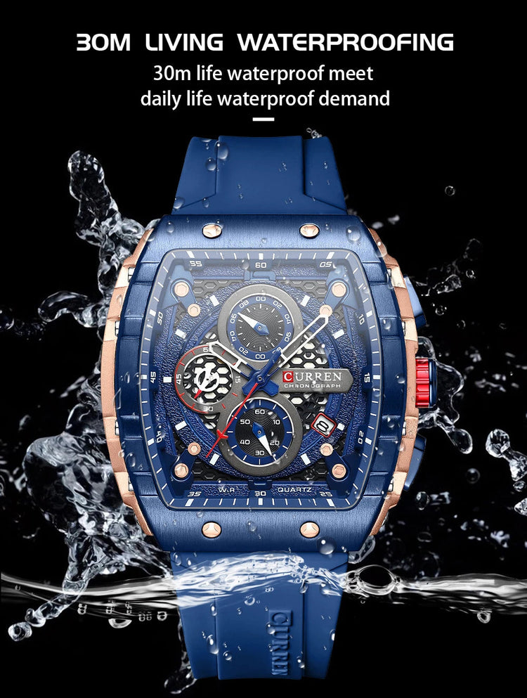 CURREN Orologio da uomo alla moda, marchio unico, design quadrato, lusso, nastro sportivo al quarzo, orologi da uomo impermeabili platinumshop