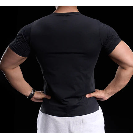 Men's gym fitness workout clothing slim fit short sleeve breathable high elasticity sports T-shirt, running sports