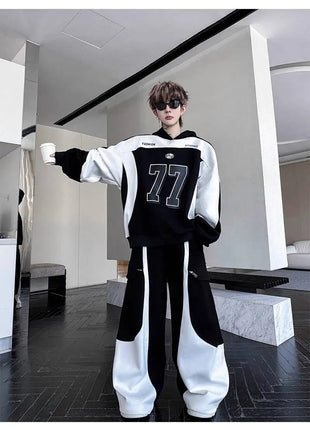 LUZHEN Street Wear Sports Two-piece Sets Men's Fashion Autumn 2025 New Color Contrast Splicing Loose Casual Pants Hoodies JY3686 PlatiNum