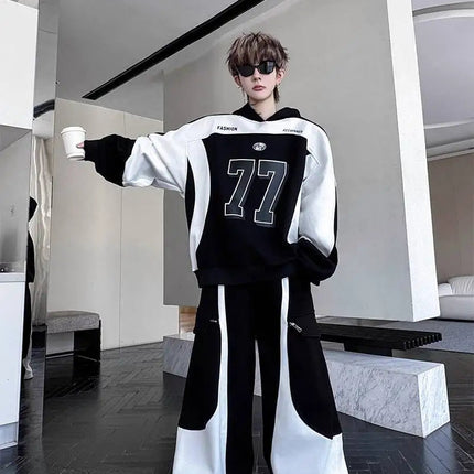 LUZHEN Street Wear Sports Two-piece Sets Men's Fashion Autumn 2025 New Color Contrast Splicing Loose Casual Pants Hoodies JY3686 PlatiNum