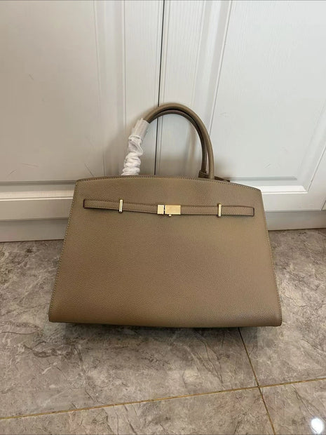 Borsa a mano di lusso in pelle martellata con chiusura in metallo, manico rigido, borsa professionale per affari e cerimonie