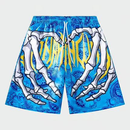 Pantaloncini da uomo estivi con stampa di elementi a mano scheletro Pantaloncini ad asciugatura rapida Pantaloncini sportivi traspiranti alla moda estiva da uomo Tendenza confortevole platinumshop