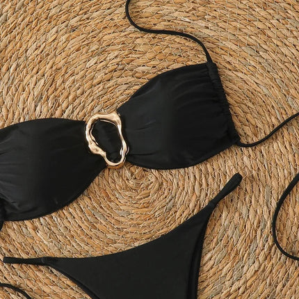 Costume da Bagno da Spiaggia alla Moda, Set Bikini a Perizoma per Donna, Sexy Costume da Bagno a Triangolo con Lacci, Due Pezzi, Stile Brasiliano, Tinta Unita platinumshop