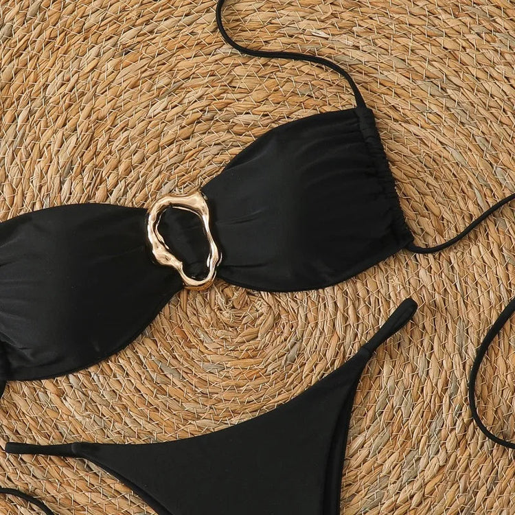 Costume da Bagno da Spiaggia alla Moda, Set Bikini a Perizoma per Donna, Sexy Costume da Bagno a Triangolo con Lacci, Due Pezzi, Stile Brasiliano, Tinta Unita platinumshop