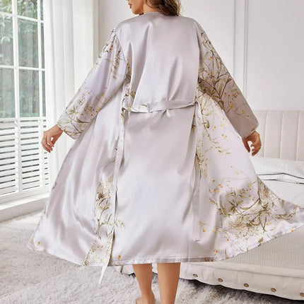 ‌   Set di indumenti da notte floreali in raso di seta, abito con cintura, canotta, camicia da notte, indumenti da notte eleganti in due pezzi, per tutte le stagioni platinumshop