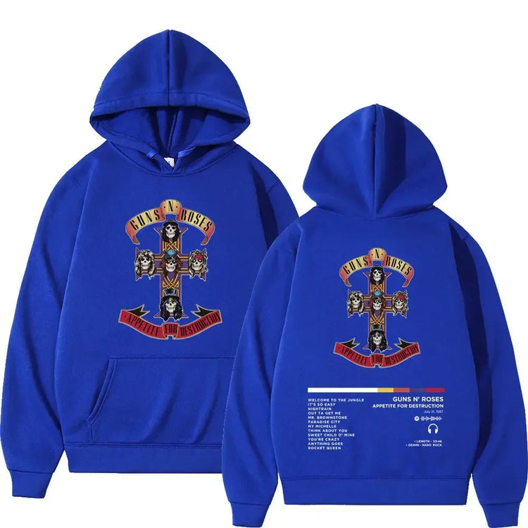 Men's and Women's Guns N Roses Printed Hooded Sweatshirts Guns N Roses Unisex Clothing Printed Rock Hip-hop Gothic Fashion