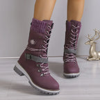 Plus Size Shoes for Women 36-43 Autumn Winter Fashion Warm Lace Up Platform Wedges Non-slip Mid-calf Boots Women Boot