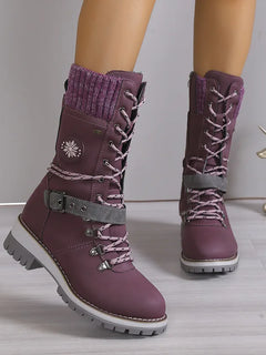 Plus Size Shoes for Women 36-43 Autumn Winter Fashion Warm Lace Up Platform Wedges Non-slip Mid-calf Boots Women Boot