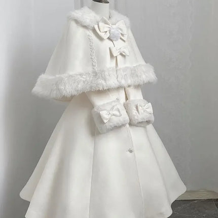 Velvet Bunny Japanese Heiress Woolen Coat+bow Cape Set, Niche, Sweet and Cute Two-piece Set for Women