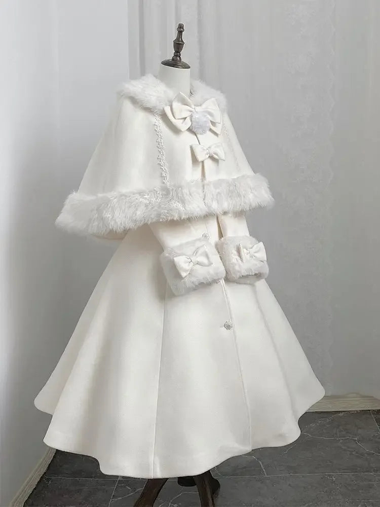Velvet Bunny Japanese Heiress Woolen Coat+bow Cape Set, Niche, Sweet and Cute Two-piece Set for Women