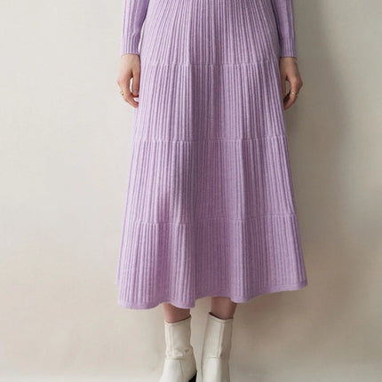 Autumn Winter Women Tiered Skirt Cashmere A-line Pleated Skirt Elastic Waist 100% Cashmere Knitted High Quality Soft Solid Dress PlatiNum