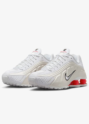 Nike Shox R4 Women's Running Shoes Low-Top Casual Comfort Breathable Wear-Resistant Support White Sail Crimson AR3565-103 PlatiNum