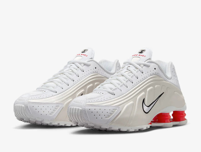 Nike Shox R4 Women's Running Shoes Low-Top Casual Comfort Breathable Wear-Resistant Support White Sail Crimson AR3565-103 PlatiNum