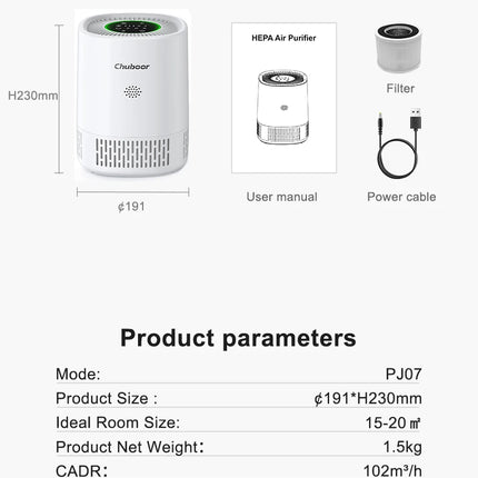 Chuboor Purificatori d'Aria per Camera da Letto Casa, Detergente per Filtri con Filtri in Spugna Allergie di Fumo Scatola di Animali Domestici Odore Polvere, Ufficio, Desktop