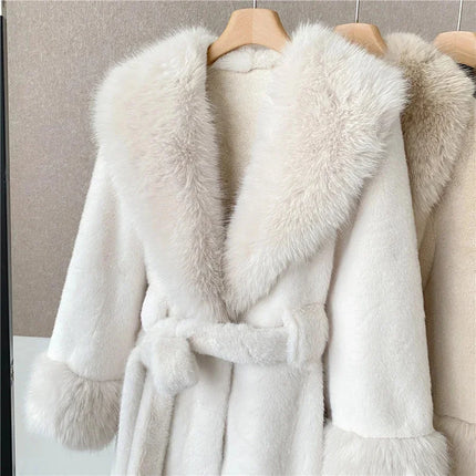 Winter Luxury Women Faux Furs Jackets Coats With Belt Elegant Waist Hugging Slimming Fur Big Collar Thickened Warm Outerwear