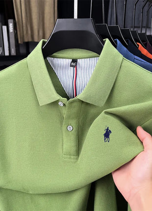 Polo à manches longues de marque haut de gamme 100 % coton, nouveau t-shirt décontracté à revers pour homme d'affaires, confort de luxe avec broderie Paul poney