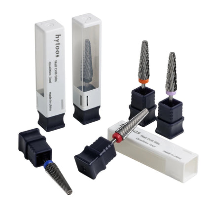 HYTOOS 24mm Super Long 5 in 1 Nail Drill Bits Two-Way Cross Manicure Carbide Burr Electric Grinding Accessories