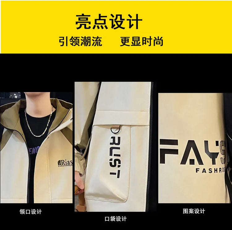 Men's Hooded Casual Jackets 2026 Spring Autumn Streetwear Windbreaker Loose Cargo Outdoor Coats Youth Daily Wear Tops Clothing