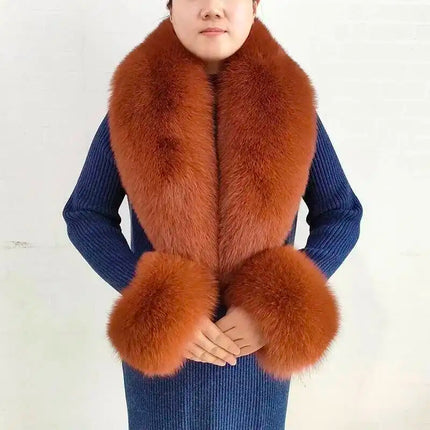 Real Fur Collar And Cuffs Set Winter Coat Accessories Women Fluffy Large Fur Shawl Neak Warm Fox Fur Scarf Furry Scarves Female