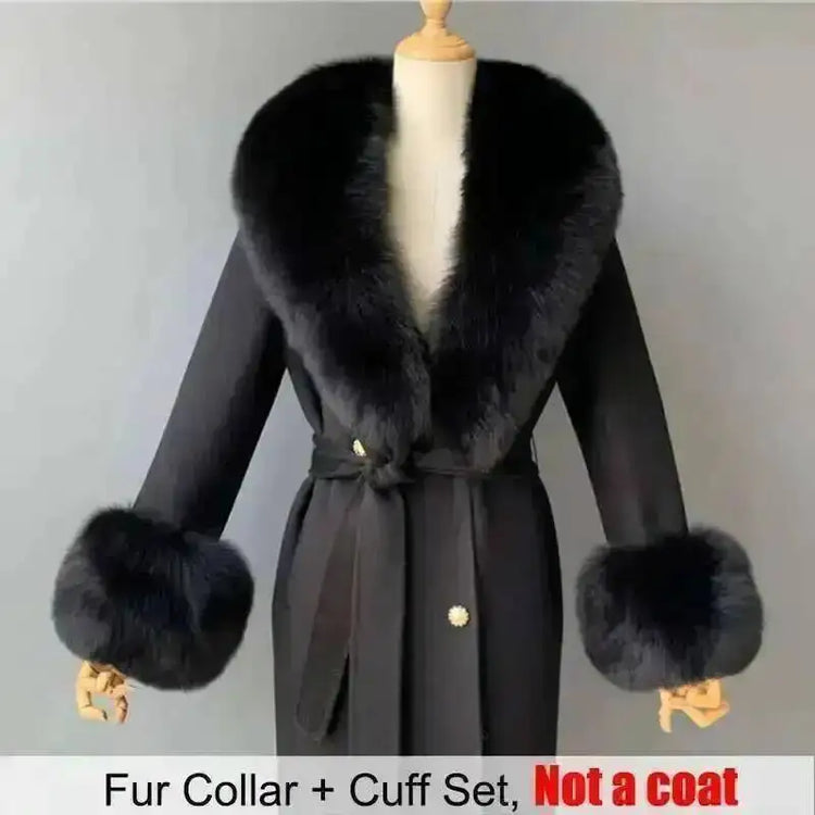Real Fur Collar And Cuffs Set Winter Coat Accessories Women Fluffy Large Fur Shawl Neak Warm Fox Fur Scarf Furry Scarves Female