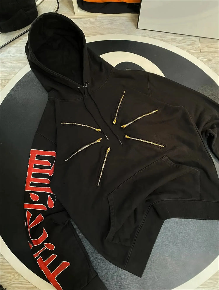 Cool Design Multi Zipper Sweatshirts Punk Street Hoodies Women Hip Hop Anime Hoodie Y2k Couples Plus Size Casual Streetwear