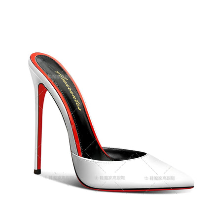 Sandali Baotou da donna nuovo stile 2025, tacchi alti con fondo rosso a punta da 12 cm, tacchi ultra fini, mezze pantofole per uso esterno platinumshop