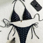 Set Bikini Sexy Nero e Bianco a Pois, Costume da Bagno Due Pezzi per Donne, Stile Americano da Spiaggia platinumshop