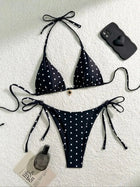 Set Bikini Sexy Nero e Bianco a Pois, Costume da Bagno Due Pezzi per Donne, Stile Americano da Spiaggia platinumshop