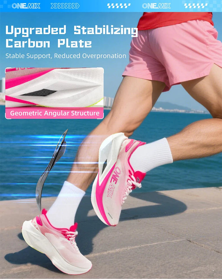 ONEMIX Nuove Scarpe da Corsa Professionali Marathon con Piastra in Carbonio a Tutta Lunghezza, Supporto Stabile e Assorbimento degli Urti, Ultra Leggere PlatiNum