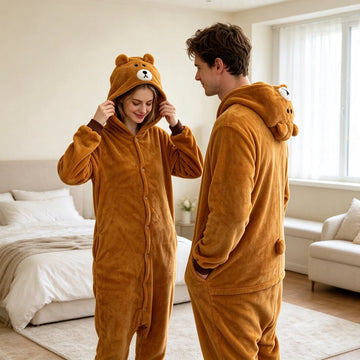 Onesie Brown Bear Cartoon jumpsuit pajamas flannel animal shaped home wear party cosplay cosplay costume Brown Bear