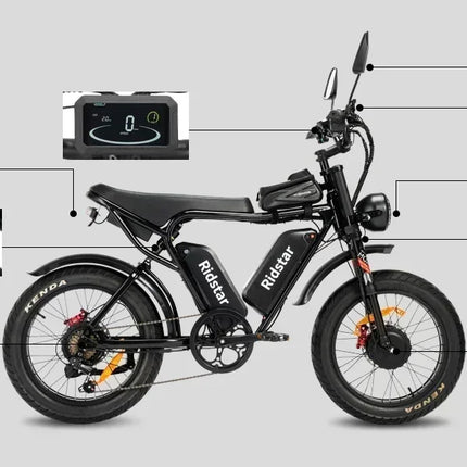 Ridstar Q20 Pro Ebike, doppio motore 2000 W, due batterie 40 Ah, velocità massima 60 KM/H, chilometraggio massimo 120 km in modalità PAS, bici spessa 20 * 4,0