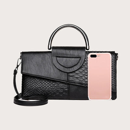 Female Shoulder Messenger Bags Casual Crossbody Bag Black PU Leather 2024Trend Women Stone Print Chain Envelope Clutch Purses PlatiNum