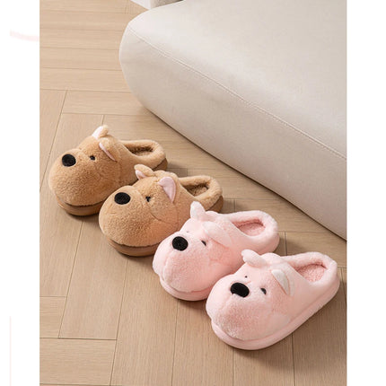 Cartoon Animal Dog Fluffy Slippers For Women House Winter Mules Platform Shoes Girls New Indoor Fuzzy Fur Slides Unisex Non-Slip