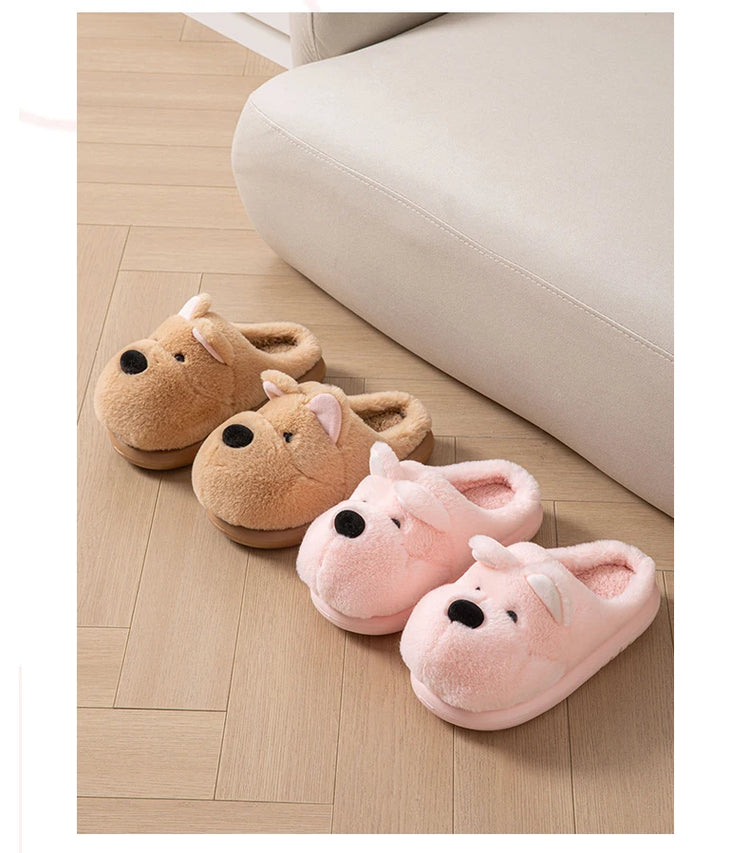 Cartoon Animal Dog Fluffy Slippers For Women House Winter Mules Platform Shoes Girls New Indoor Fuzzy Fur Slides Unisex Non-Slip