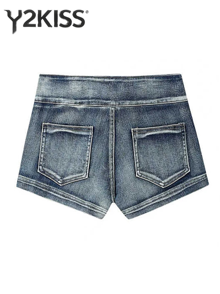 Summer Women Kpop Jean Shorts Abi Y2K 2000s Lace Up Denim Hot Pants Grunge Gyaru Japanese American Retro Cyber Punk Harajuku New PlatiNum
