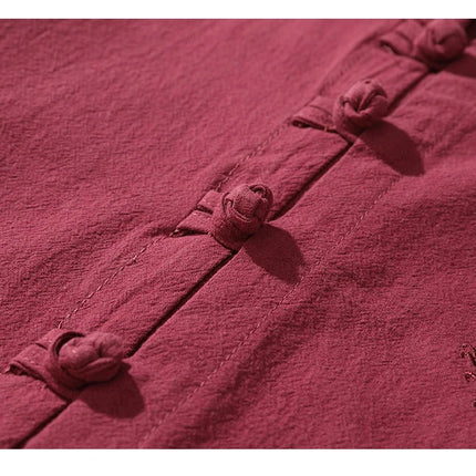 Camicie da Uomo Ricamate in Stile Cinese Retrò, Traspiranti in Lino, Comode, Casual Kung Fu, Abito Tang con Colletto Rialzato