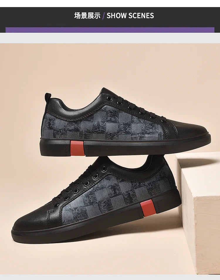 Europe New Shoes for Men Genuine Leather Casual Shoes Cool Black Flat Skateboard Shoes Street Fashion Sneakers