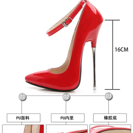 Sexy 16cm Extreme High Heels Pumps Shoes Woman Fashion Key Black Red Heeled Dance Party Wedding Office Shoes Ladies Large Size PlatiNum