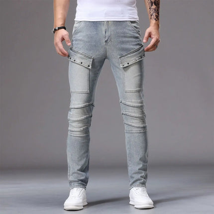 Men's Casual Jeans Vintage Straight Leg Elastic Slim Fit Autumn Winter Sweatpants Trousers Skinny Y2k Jeans Men's Cargo Pants