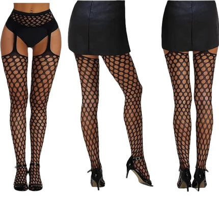 Calze a rete sexy da donna da 3 pezzi Collant con reggicalze alti fino alla coscia con reggicalze Design con motivo scavato per uso occasionale