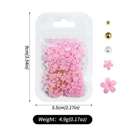 1box 3D Flower Bow Nail Art Decorations Kit Pink/White Acrylic Floral/Peal Beads Nail Charm with Wax Pen/Tweezer 4/6mm Nail Part Nail