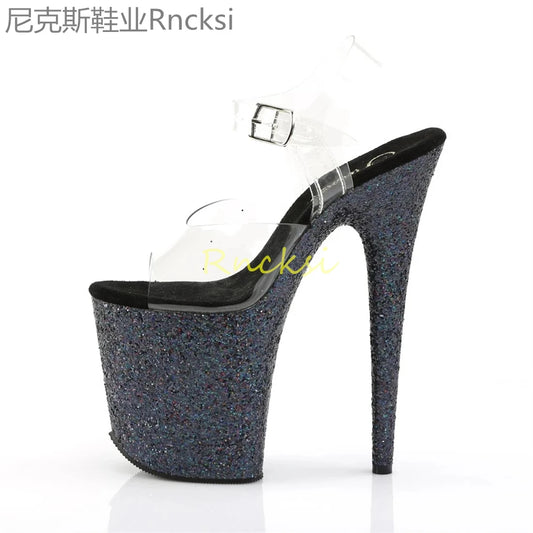 20cm High-heeled sandals women's new transparent word with high heels, stilettos and sexy super high-heeled sandals