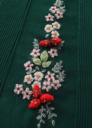62-96cm Waist Fall Winter Long Skirts Women Elegant Handmade Embriodery Crochet Red Fruit Cashmere Wool Knitted Emerald Skirts PlatiNum