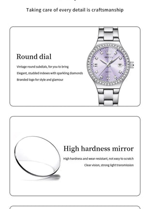 OLEVS 5628 Orologio al quarzo da donna Orologio da polso impermeabile luminoso in acciaio inossidabile con scala di diamanti e funzione data platinumshop