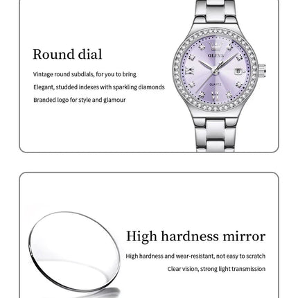 OLEVS 5628 Orologio al quarzo da donna Orologio da polso impermeabile luminoso in acciaio inossidabile con scala di diamanti e funzione data platinumshop