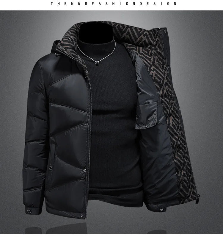 2025 Autumn And Winter Men's 90% White Duck Down Black Hooded Down Jacket Kurtka Zimowa Duck Down Jacket Mens Clothing