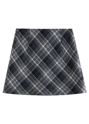 FSLE Autumn Party Skirt High Waist Retro Plaid Knit WoolShort Skirt For Women 2025 Fall Winter New Arrival Y2K Mini A-line Skirt PlatiNum